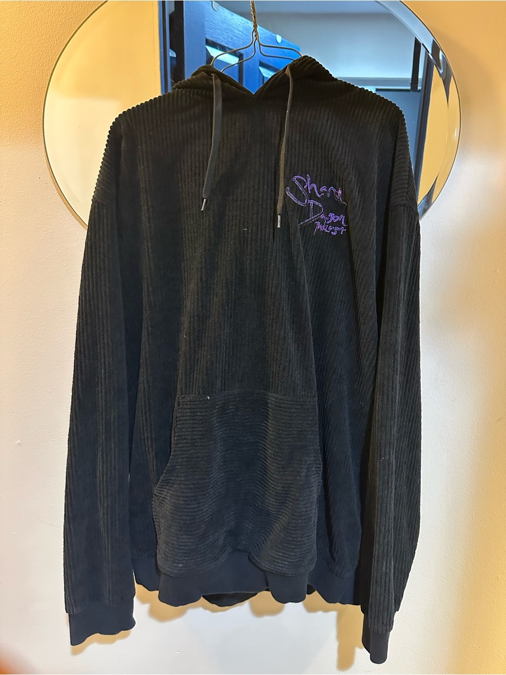 Shane Dawson Hoodie Black Corduroy Ribbed Pullover XL Embroidered Logo